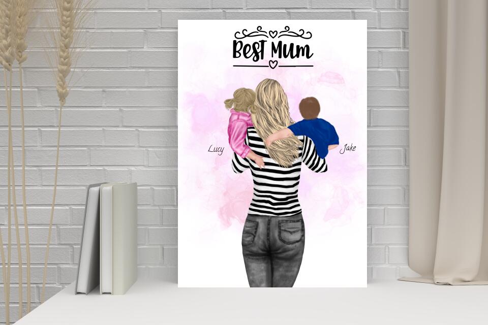 Mum holding 2 children